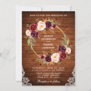 Invitation de dentelle en bois de Mariage rustique