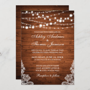 Invitation de dentelle en bois Mariage rustique PB