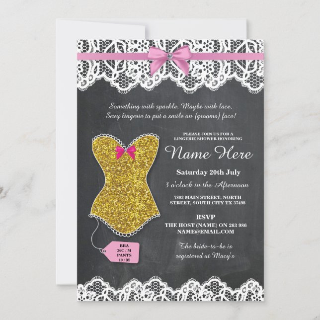 Invitation de dentelle rose or de la fête nuptiale (Devant)