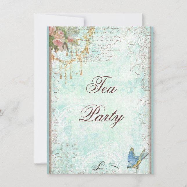 Invitation de dentelles, de bleuets et de lacets (Devant)