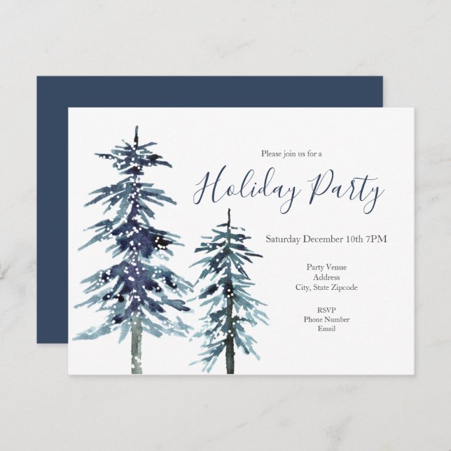 Invitation de deux pins d'hiver aquarelle (Devant / Derrière)