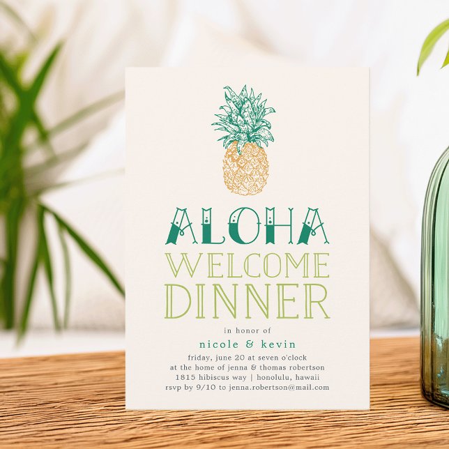 Invitation de dîner de bienvenue Aloha Ananas Vint (Créateur téléchargé)