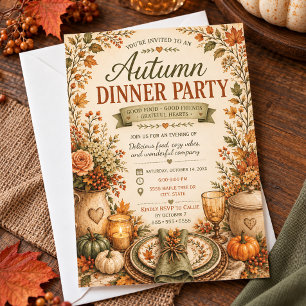 Invitation de dîner de fête rustique d'automne de