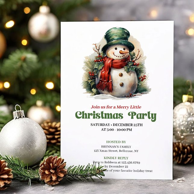 Invitation de dîner de Noël bonhomme de neige vict (Cozy Victorian Christmas Angel Dinner Invite)