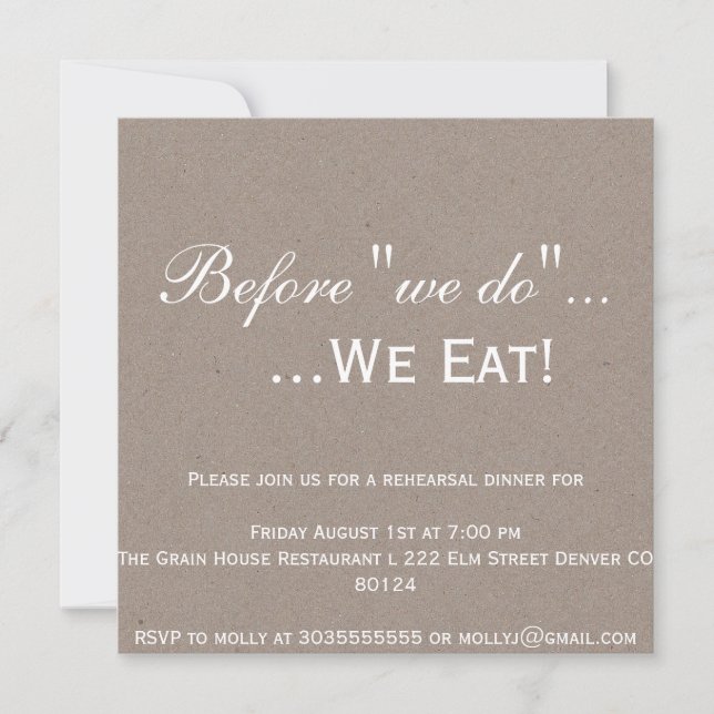 Invitation de dîner de répétition de Papier (Devant)