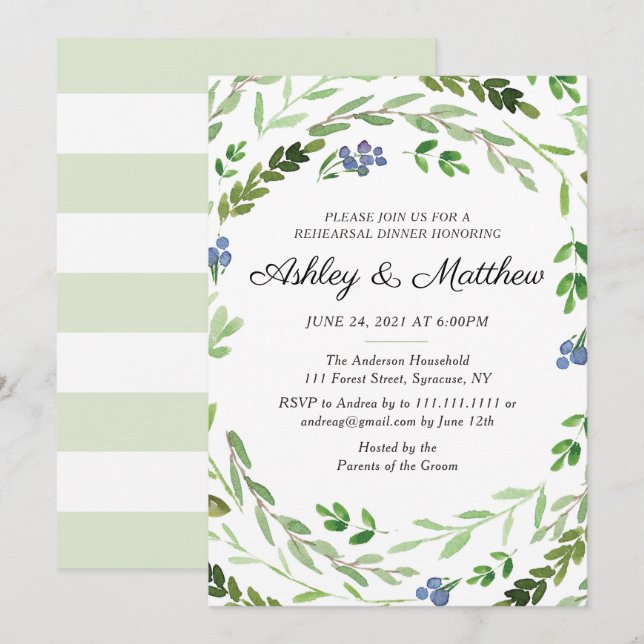 Invitation de dîner de répétition de verdure de (Devant / Derrière)