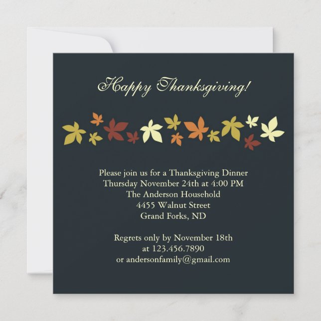 Invitation de dîner de thanksgiving (Devant)