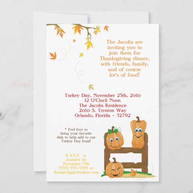 invitation de dîner de thanksgiving de l'automne (Devant)