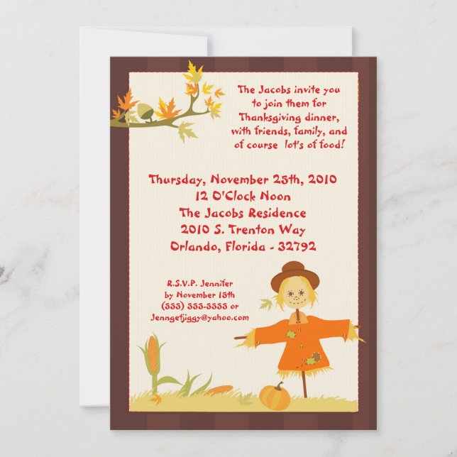 invitation de dîner de thanksgiving de l'automne (Devant)