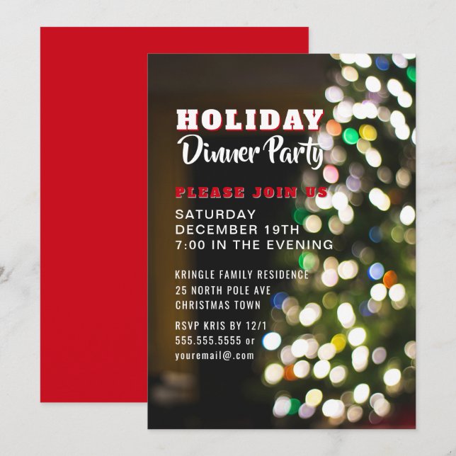 Invitation de dîner de vacances d'arbre de Noël (Devant / Derrière)