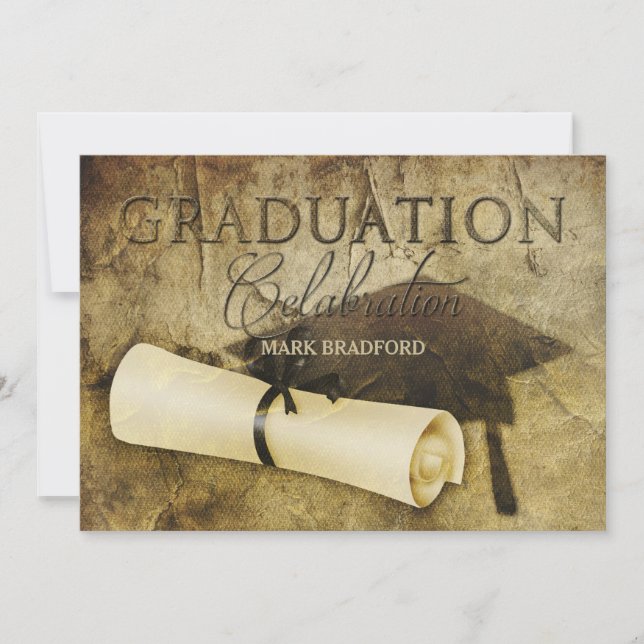 INVITATION DE DIPLÔME - ANTIQUE RUSTIQUE - PHOTO/D (Devant)