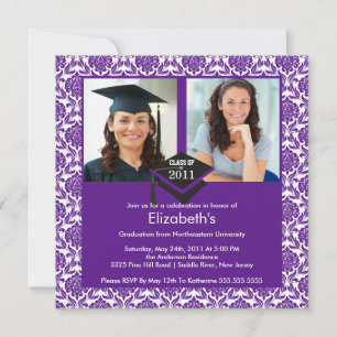 Invitation de diplôme avec photo Purple & White Da