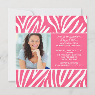 Invitation de diplôme avec photo rose Zebra Imprim