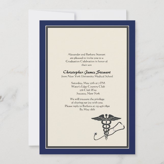 Invitation de diplôme de MD Navy Blue (Devant)