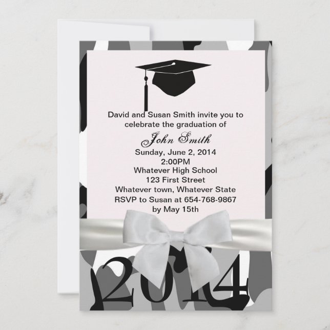 Invitation De Diplôme De Ruban Blanc Et De Camo Gr (Devant)