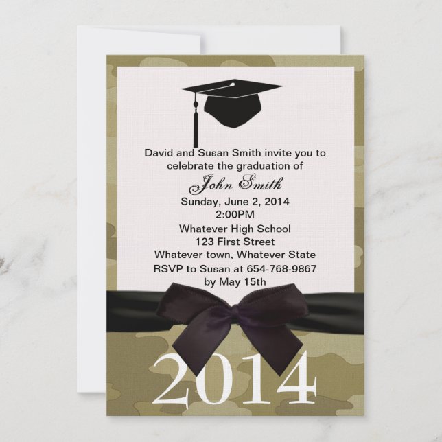 Invitation De Diplôme De Ruban Noir Et Camouflage (Devant)