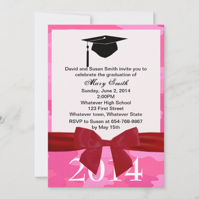 Invitation De Diplôme De Ruban Rouge Et Camouflage (Devant)