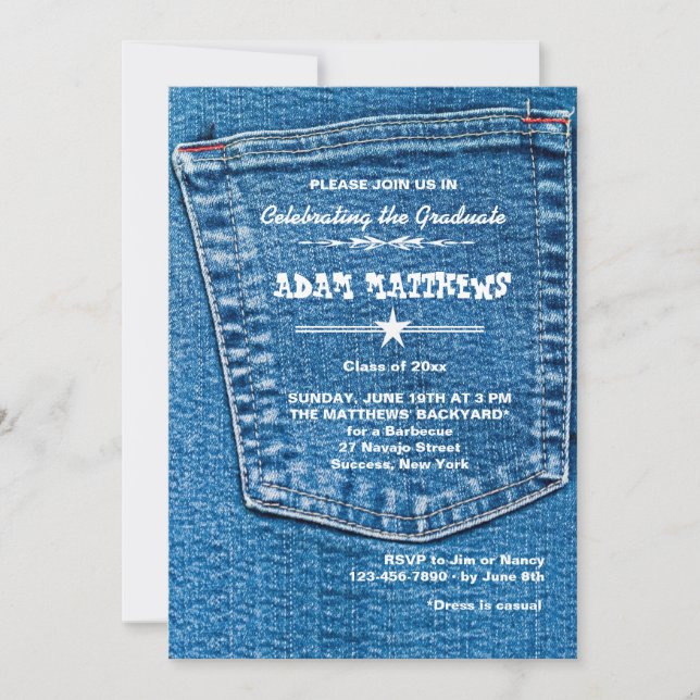 Invitation de diplôme Denim Pocket (Devant)