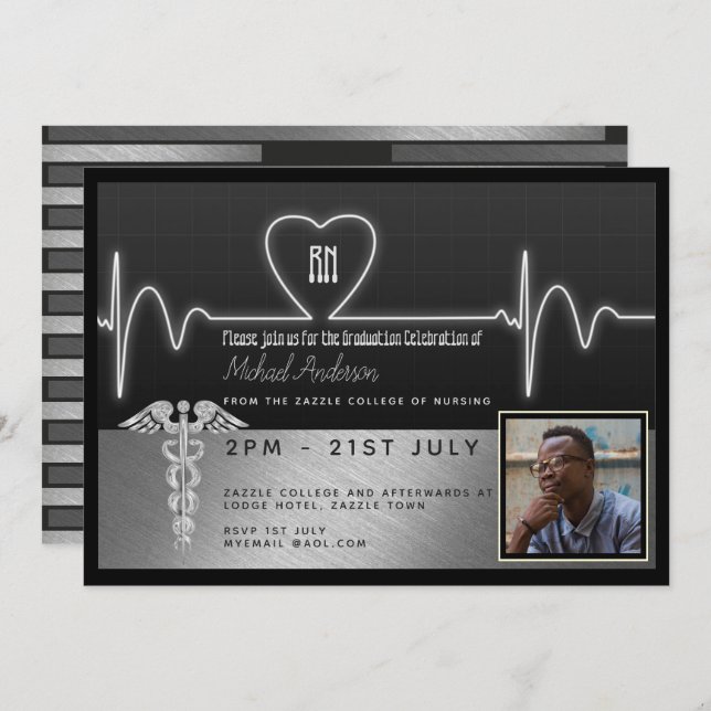 Invitation de diplôme d'infirmière masculine - PHO (Devant / Derrière)