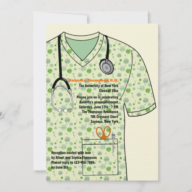 Invitation de diplôme d'Motif Médicale Scrubs (Devant)