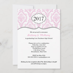 Invitation de diplôme du lycée Damask rose & Grey
