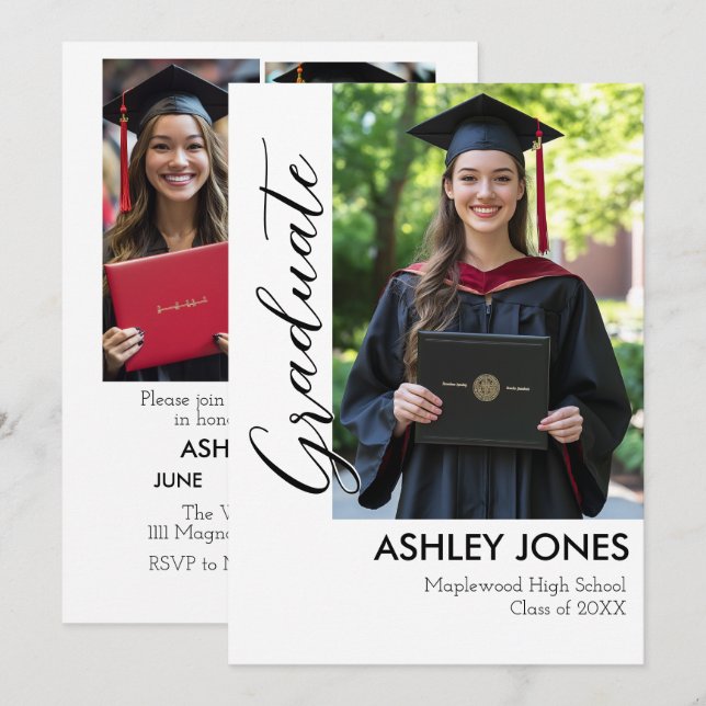 Invitation de diplômé en collage de 4 photos (Devant / Derrière)