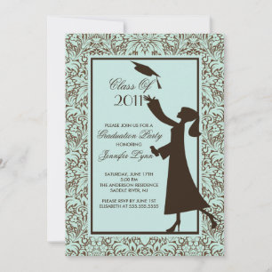 Invitation de diplôme en Damas Brown Silhouette Gr