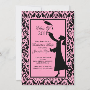Invitation de diplôme en damas rose Silhouette Gra