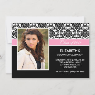 Invitation de diplôme en noir Damas 2011 rose