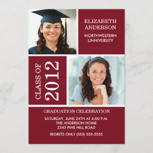 Invitation de diplôme en photo ~Classy Maroon & Wh