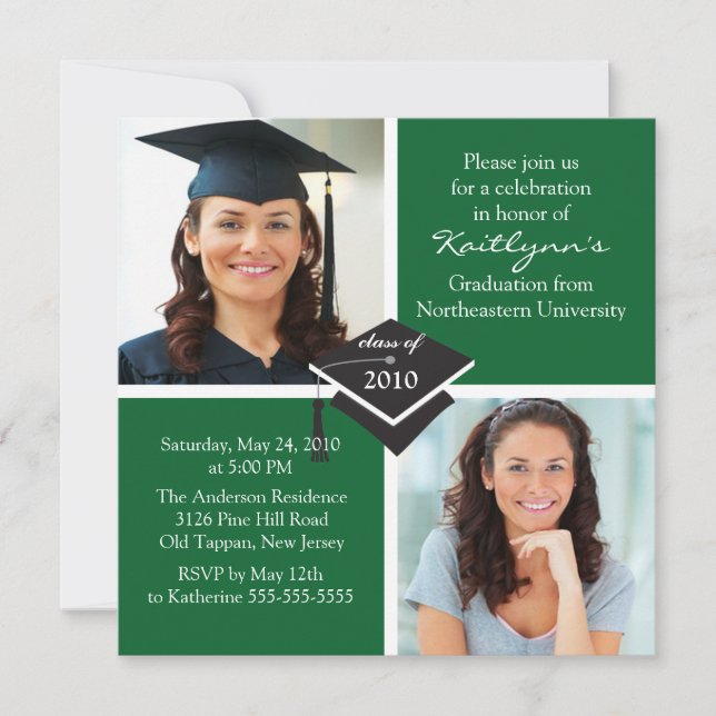 Invitation de diplôme en photo verte et blanche (Devant)