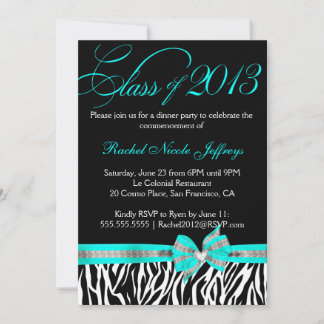 Invitation de diplôme en zèbre Turquoise noir