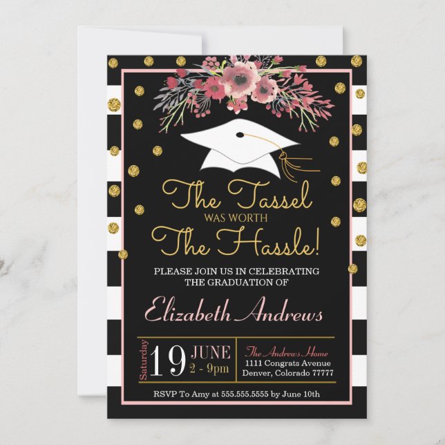Invitation de diplôme - Floral (Devant)