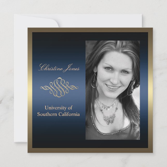 Invitation de diplôme Gold and Blue (Devant)