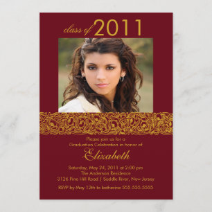 Invitation de diplôme Gold & Maroon Red Photo