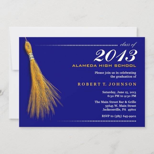 Invitation de diplôme - Invitation bleu et or de l (Devant)