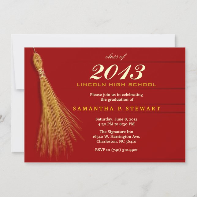 Invitation de diplôme - Invitation rouge et or (Devant)
