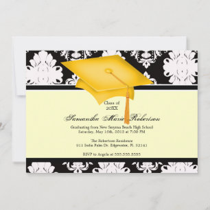 Invitation de diplôme Jaune, Noir, Blanc, Personna