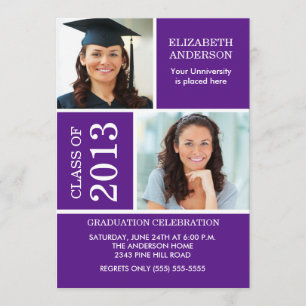 Invitation de diplôme photo ~Classy Purple & White