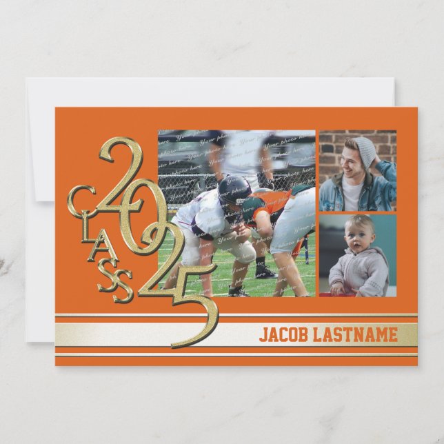 Invitation de diplômé Photo Or à Rayure de Varsity (Devant)