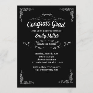 Invitation de diplôme Tableau noir blanc