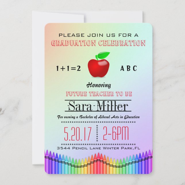Invitation de diplômes Crayon et Apple (Devant)