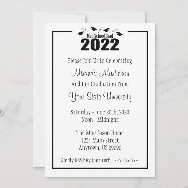 Invitation de diplômes de 2e année de l'école de m (Devant)