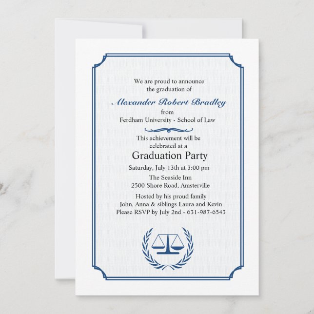 Invitation de diplômes du coin des avocats (Devant)