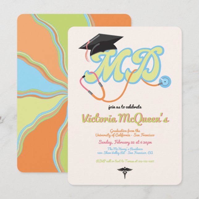 Invitation de doctorat de MD dans les années 70 (Devant / Derrière)