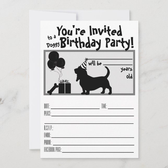 Invitation de Doggie Birthday Basset (Devant)