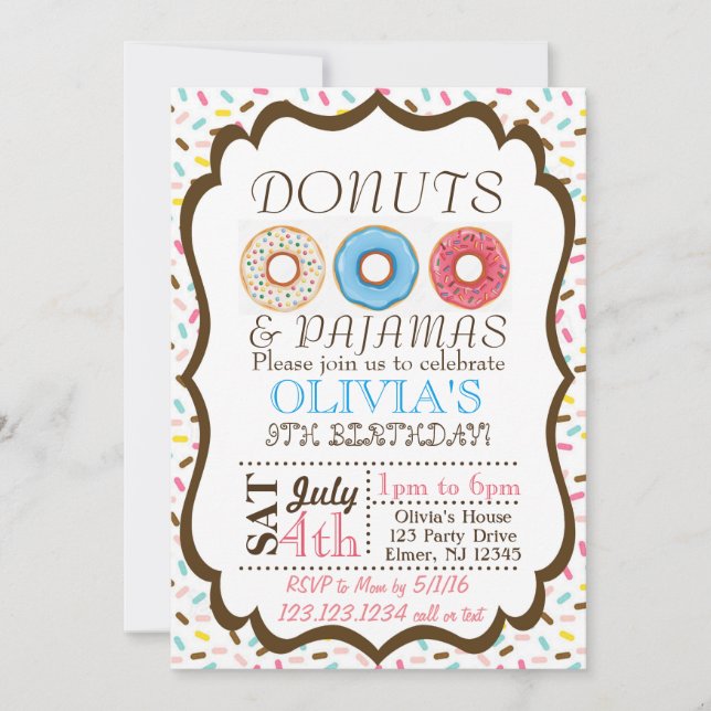 Invitation de Donut et de Pyjamas (Devant)