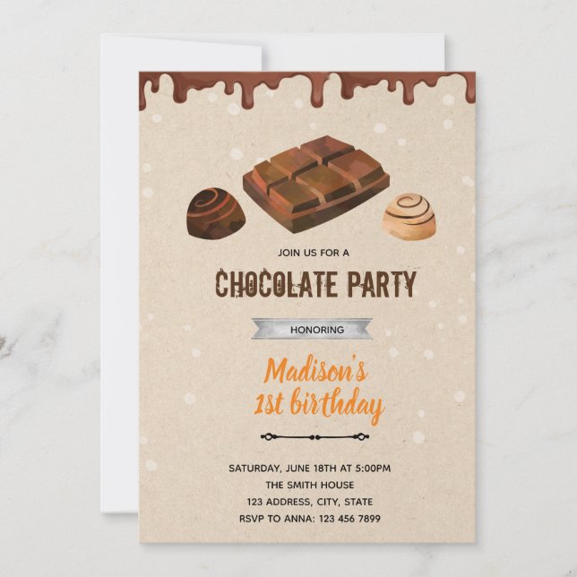 Invitation de douche à thème de bonbons au chocola (Devant)