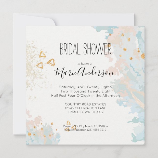 Invitation de douche abstraite corail bleu (Devant)