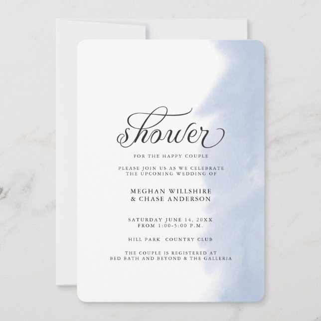 Invitation de douche | Aquarelle bleu pâle (Devant)